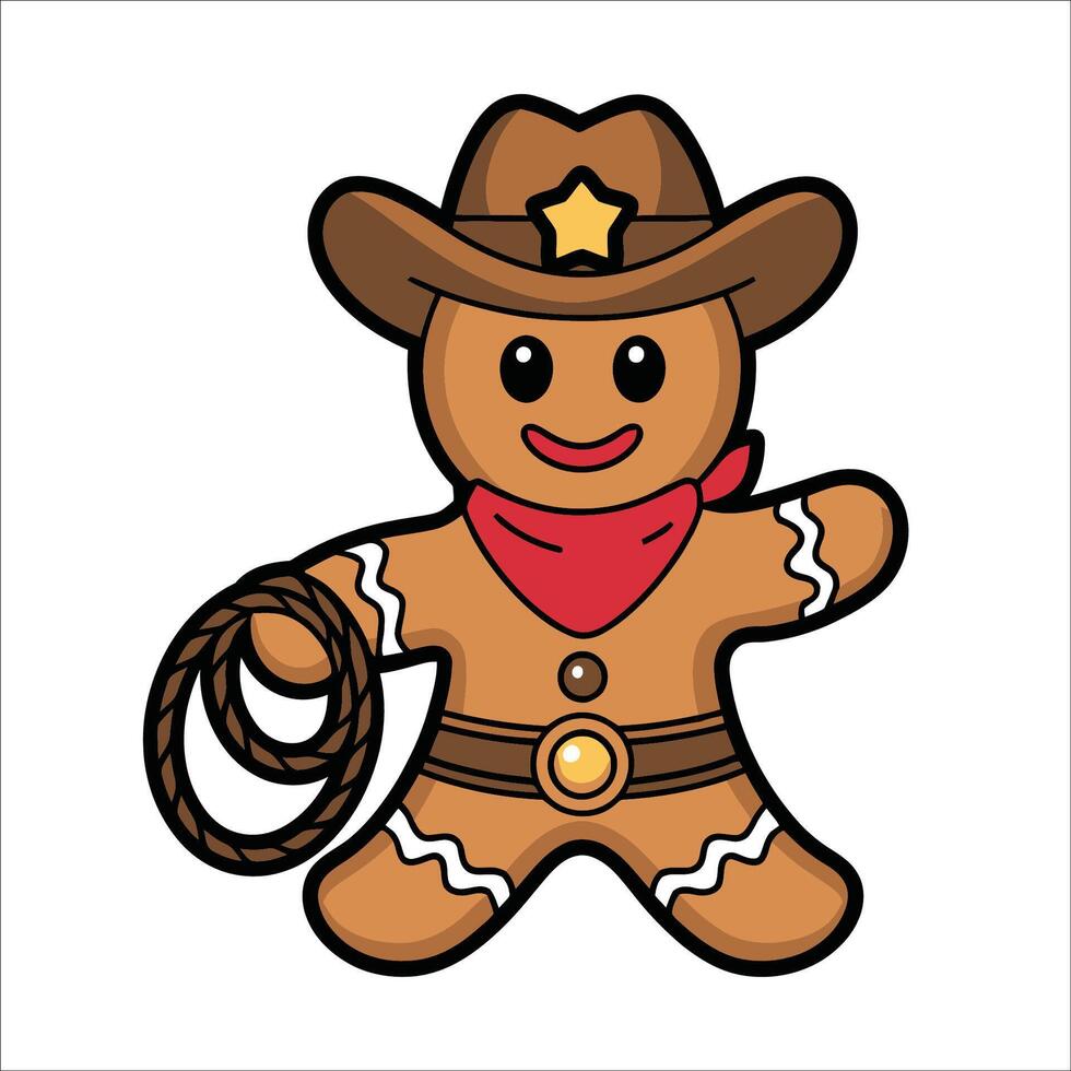 Gingerbread Cowboy with Lasso Ready for Holiday Rodeo vector