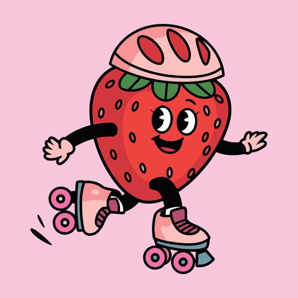 Strawberry Character Roller Skating Illustration vector