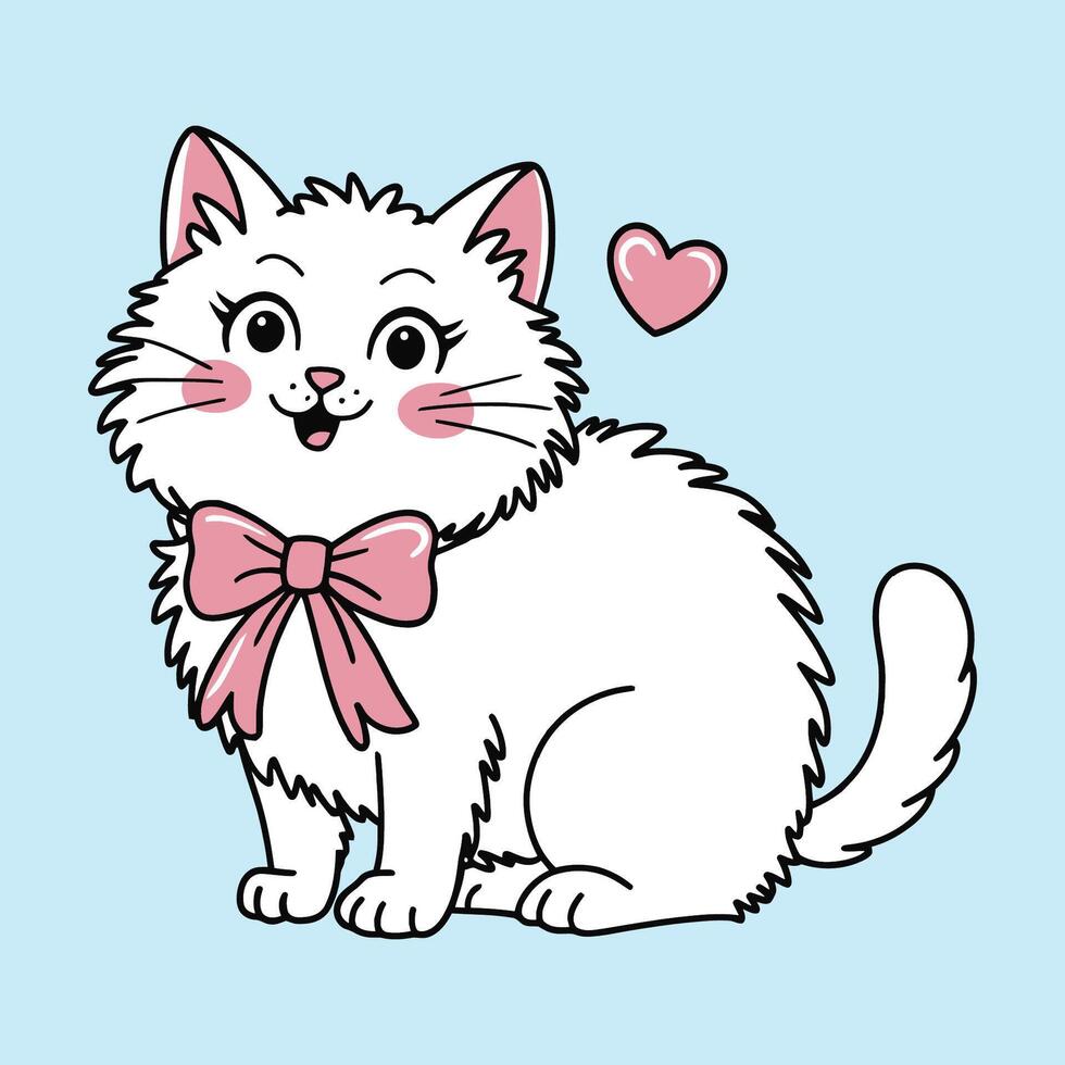 Cute Cat with Pink Bow and Heart Illustration vector