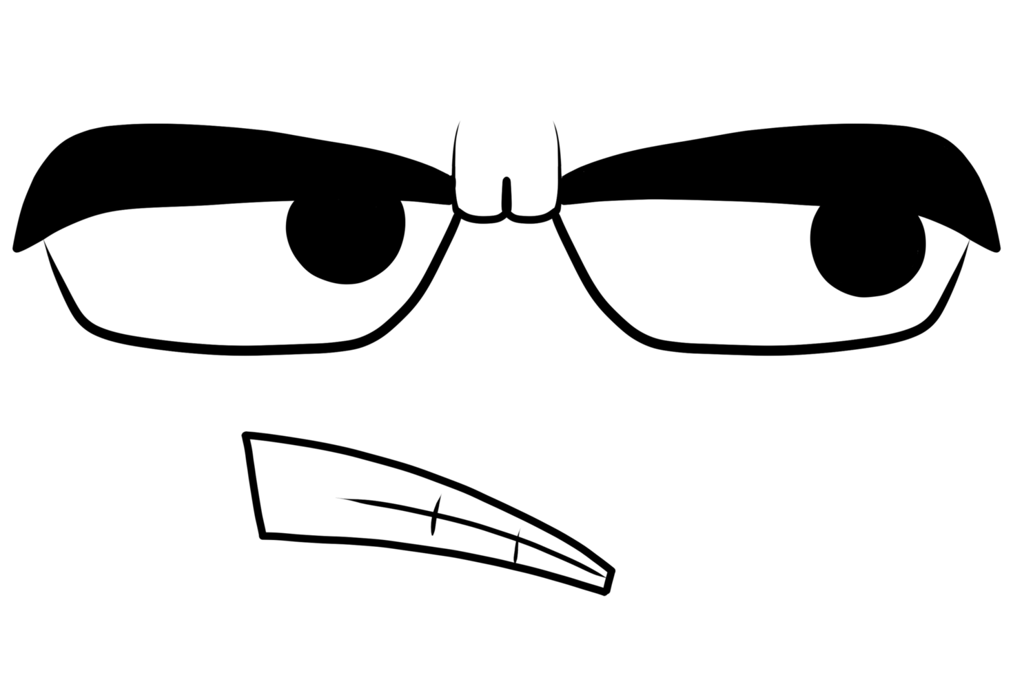 cartoon face with glasses and a frown png