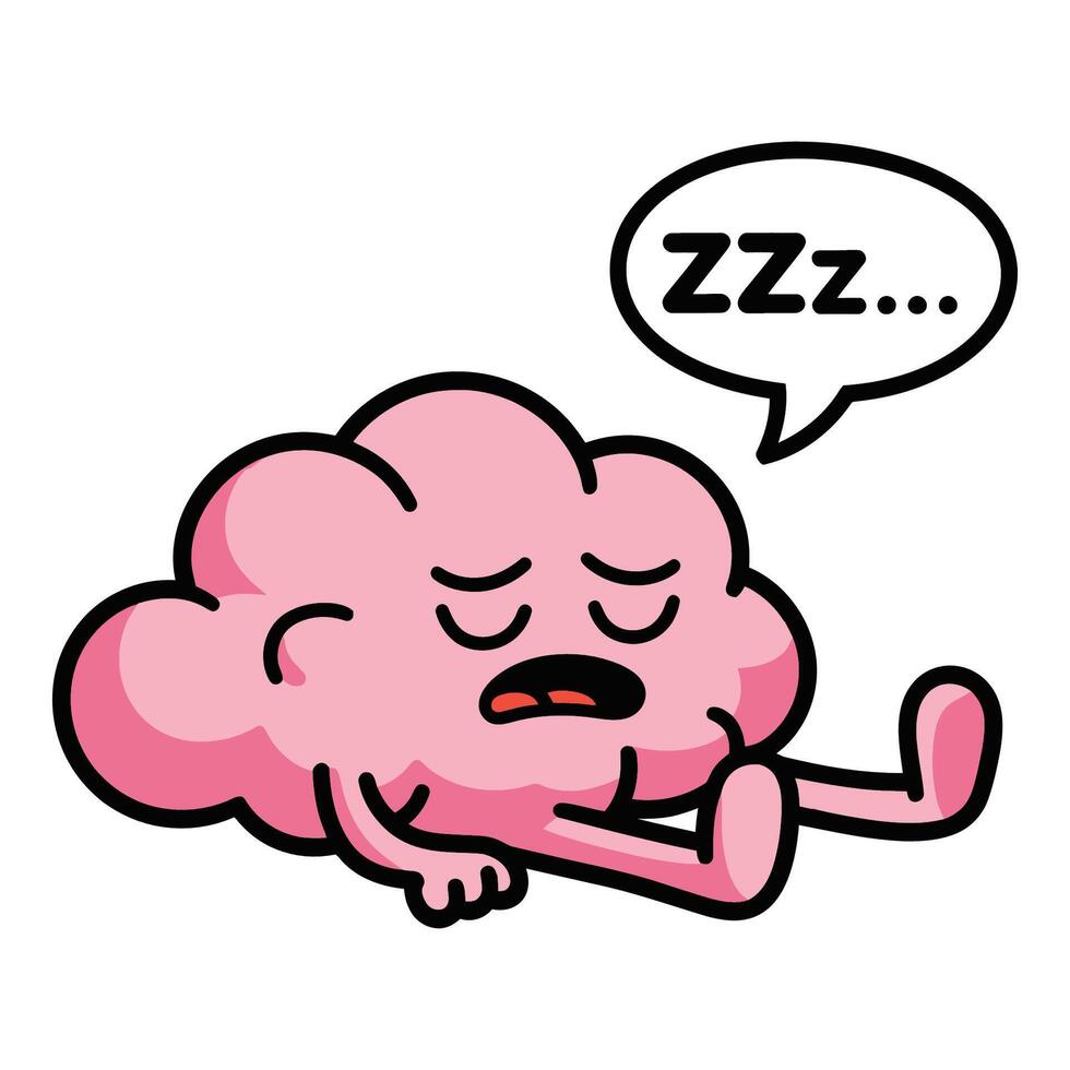 A Cartoon Brain Exhausted and Asleep with a Speech Bubble vector