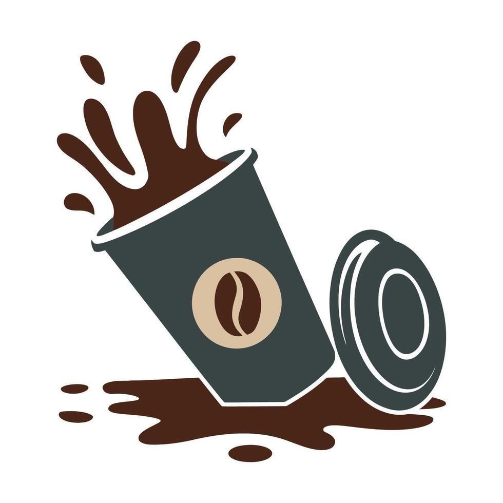 Spilled coffee cup with splashes and scattered droplets illustration vector