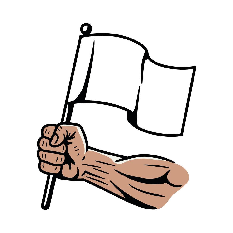 Strong hand holding white flag illustration symbolizing surrender or truce vector