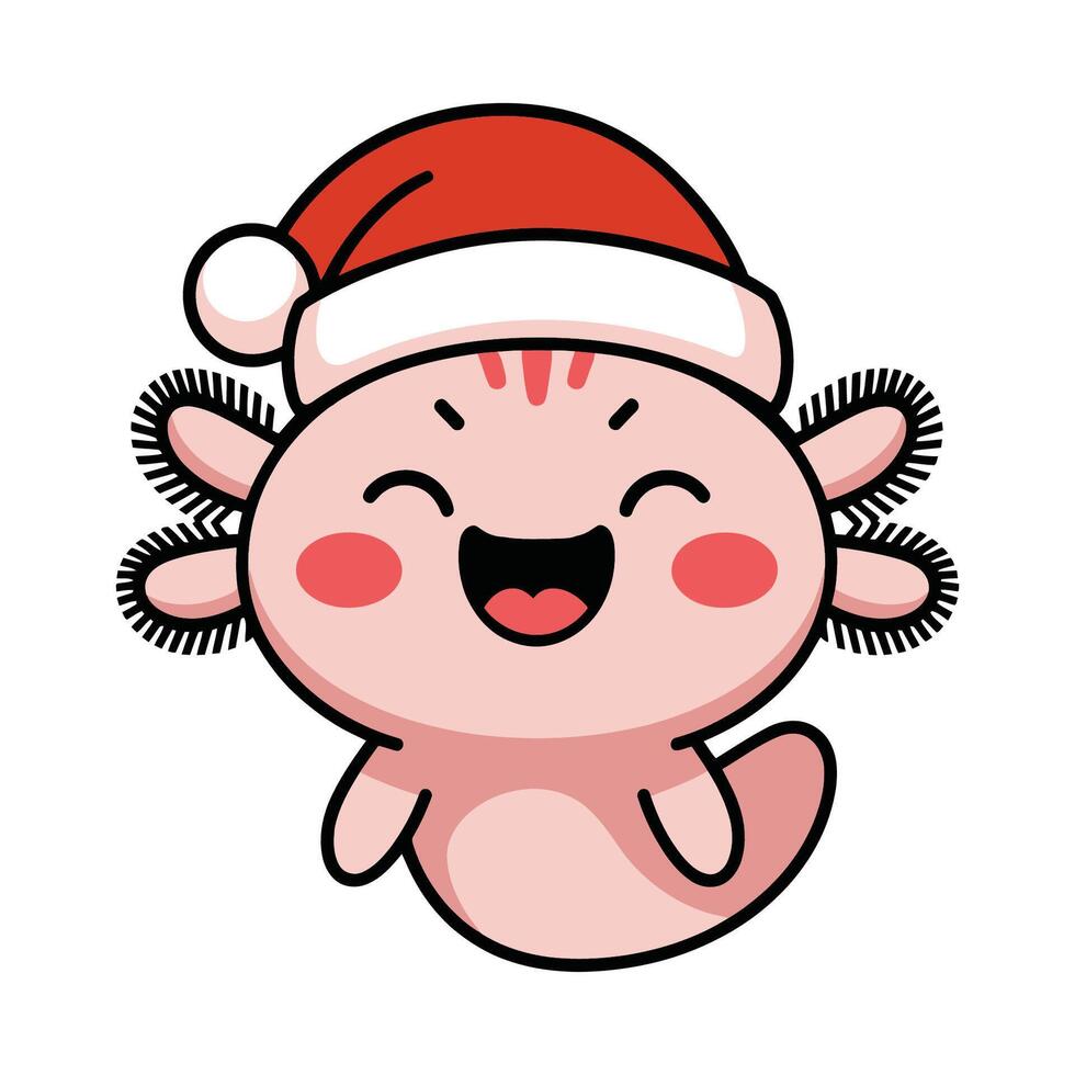 Cartoon Axolotl Wearing Christmas Festive Hat Illustration vector