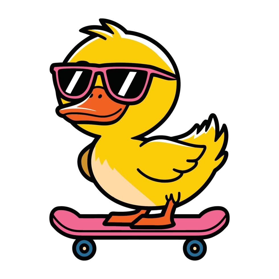 Cool duck on skateboard with sunglasses cartoon illustration vector