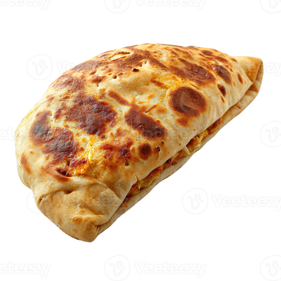 A large, brown, flatbread with a hole in the middle isolated on transparent background png
