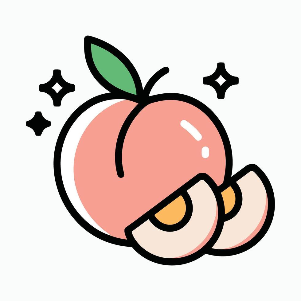 Cute peach fruit with slices cartoon illustration vector