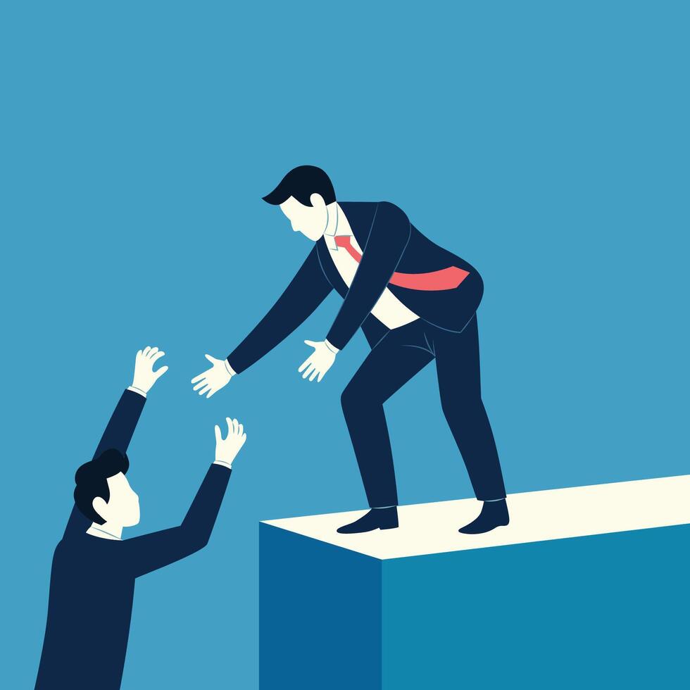 Businessman reaching his hand to help another man from problem or obstacle concept illustration vector