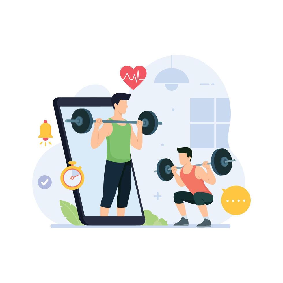 Workout and fitness application training with modern mobile technology vector