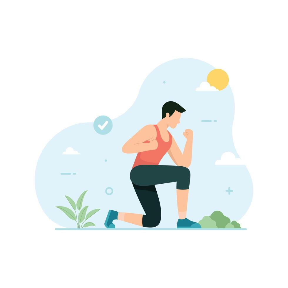 Man doing squad exercise in outdoor. Workout and exercise illustration vector