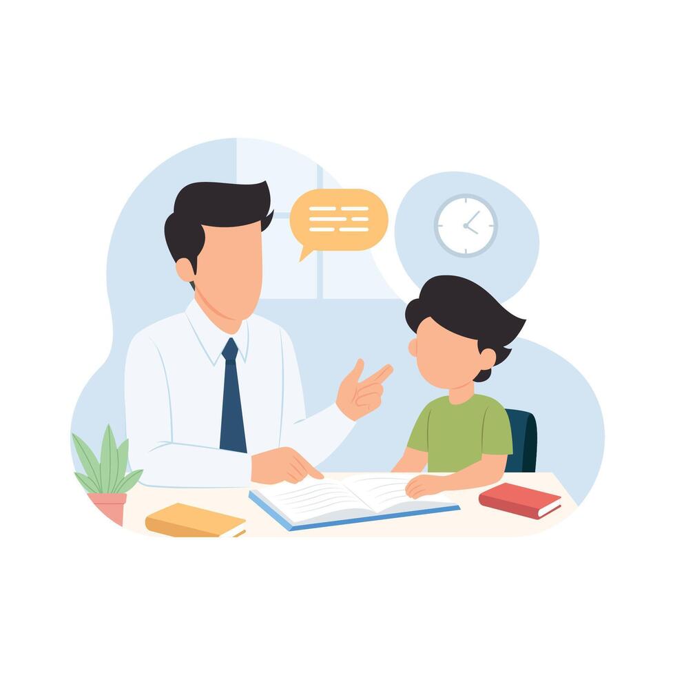 Teacher and student interacting in a learning environment flat cartoon illustration vector