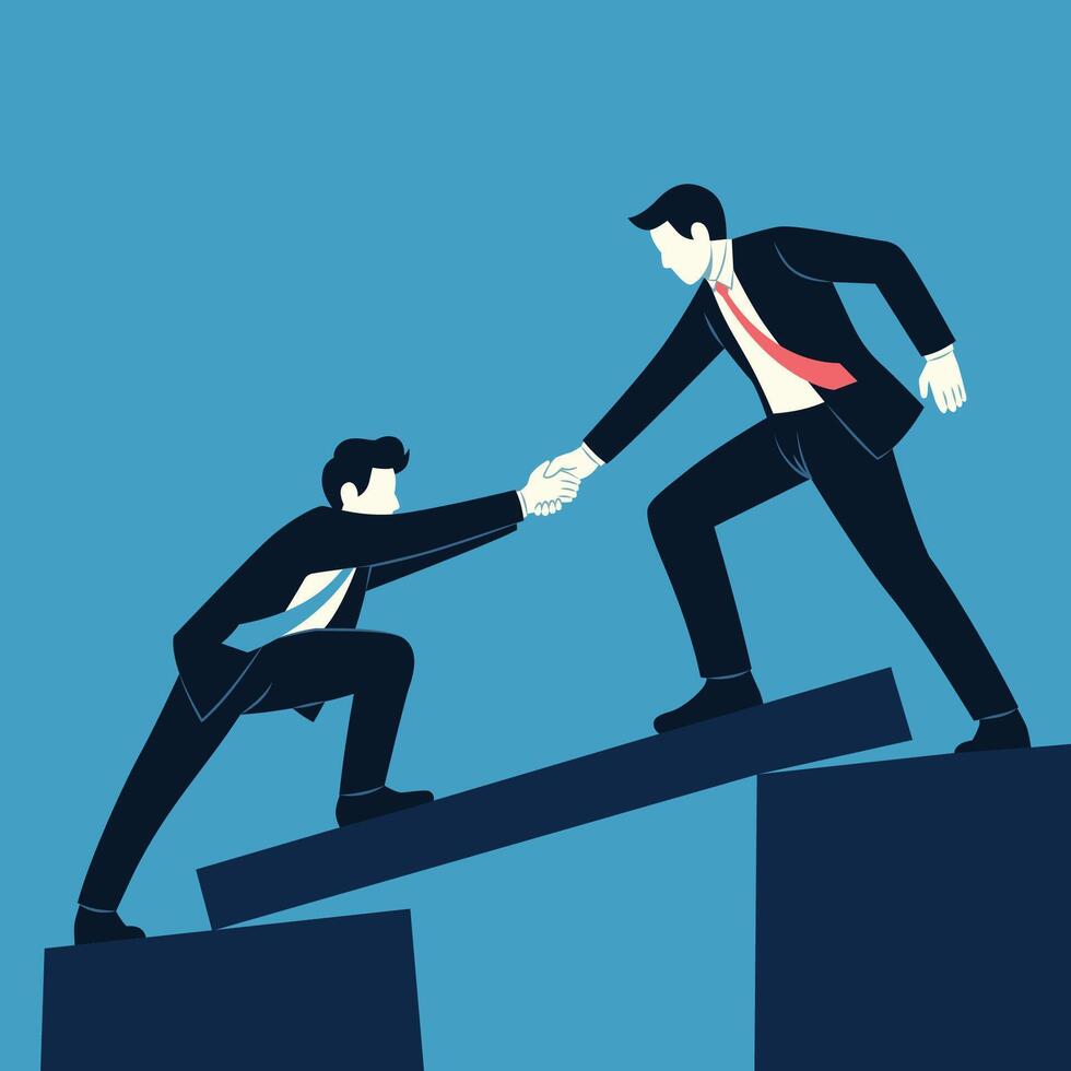 Businessman reaching his hand to help another man from problem or obstacle concept illustration vector