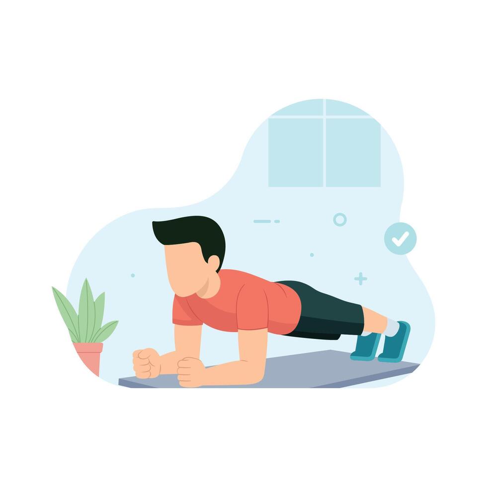 Man doing plank exercise. abdominals workout illustration vector