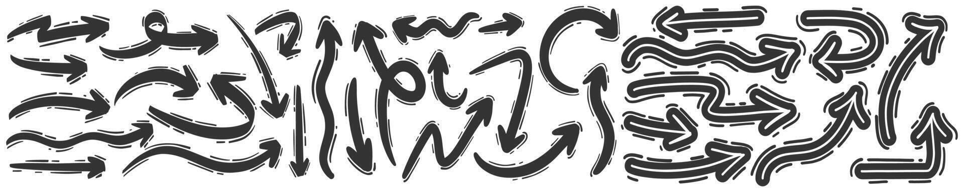 Monochrome Arrow Chaos, Hand-Drawn Brushstroke Illustration vector