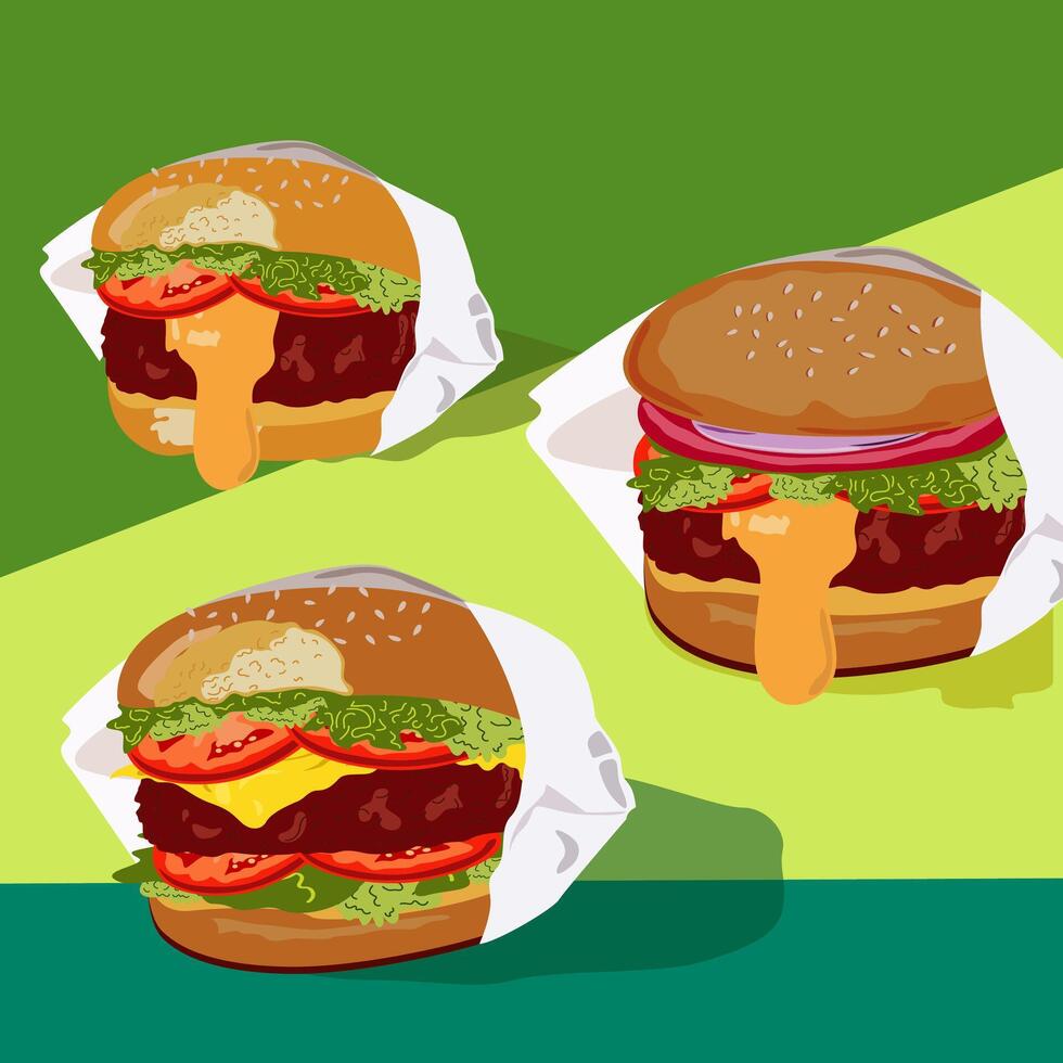 Fast food posters. fast food in flat style. National burger day. Cheeseburger modern poster. Burger Banner vector