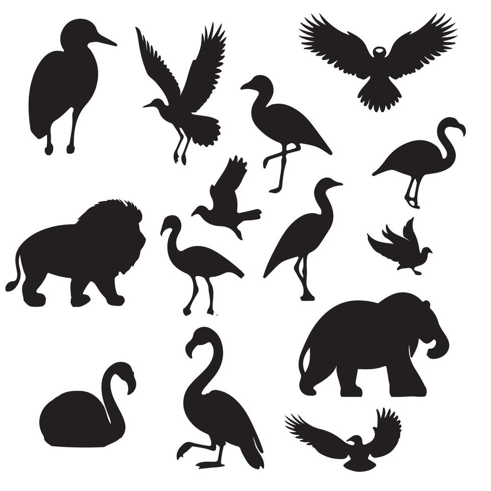 Silhouettes of animals of bird set image with white background vector