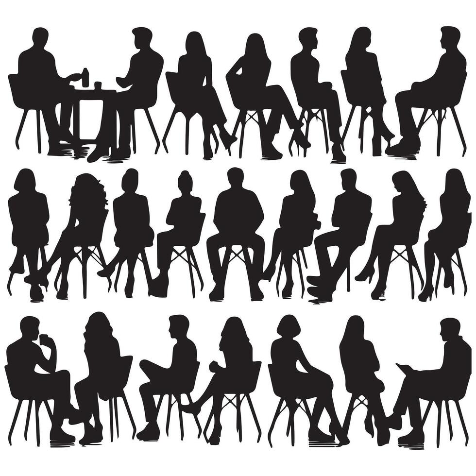 Silhouettes of people in sitting set with white background vector