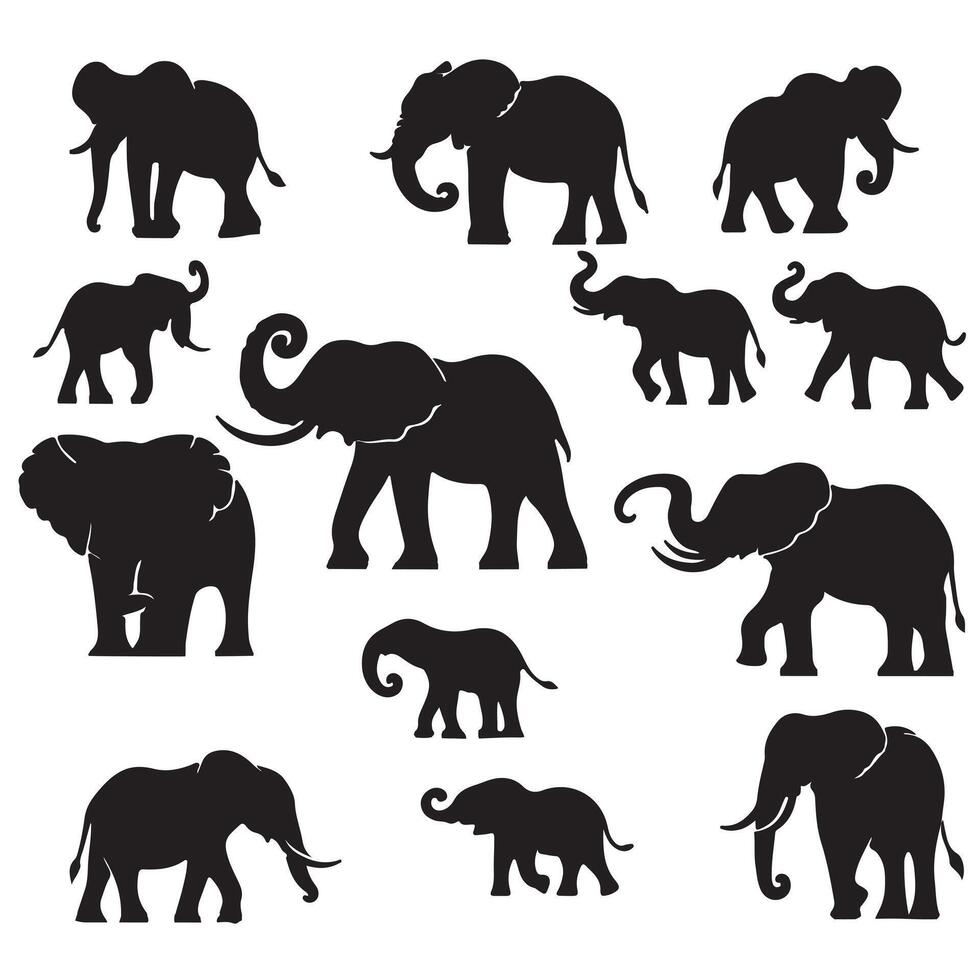 Silhouettes of elephants set with white background 10eps vector
