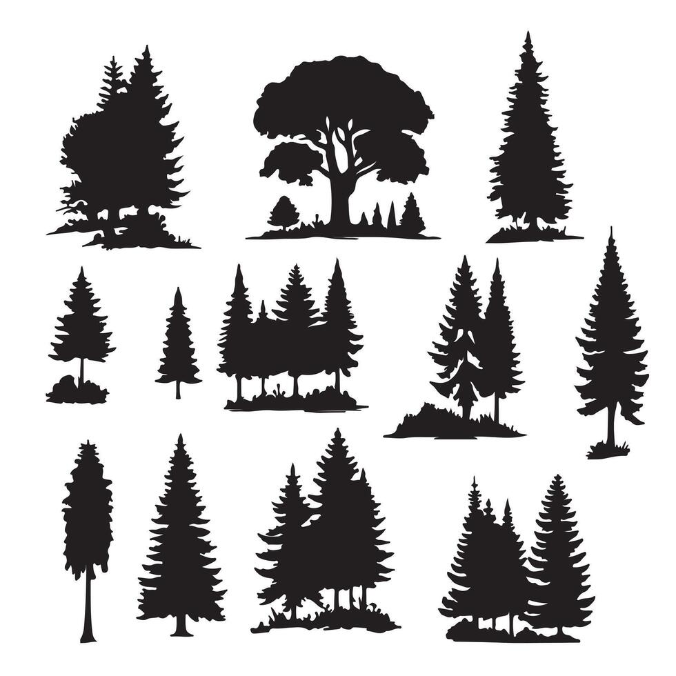 Silhouettes of forests set with white background vector