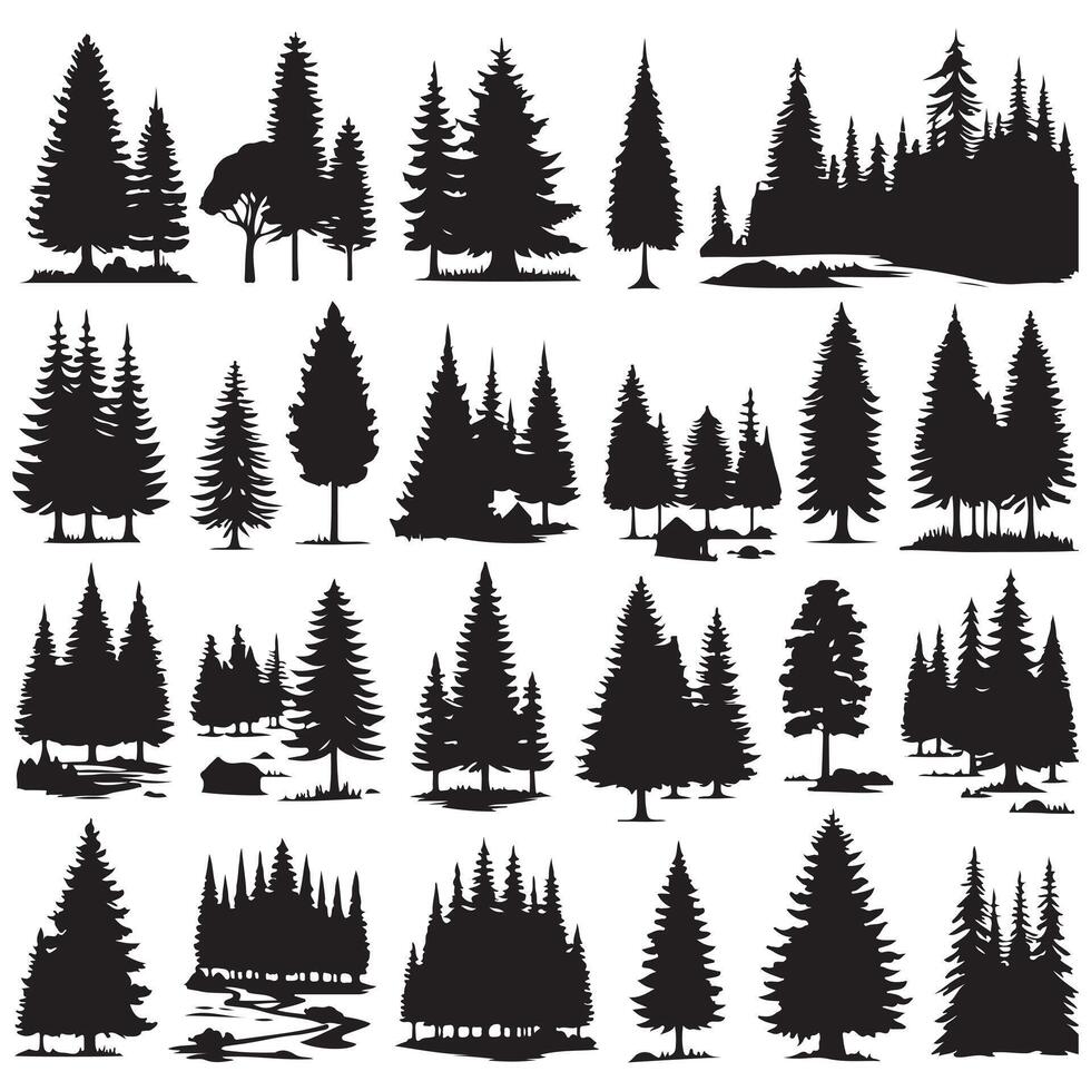 Silhouettes of forests set with white background vector
