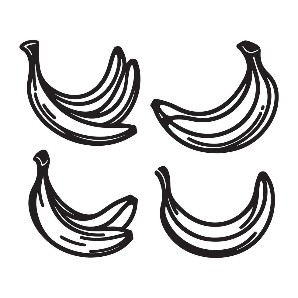 a single-line black banana silhouette set with a white background vector