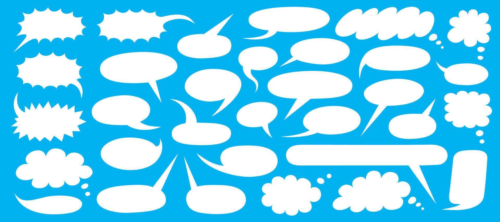 Big set of bubble speech shapes. Flat white illustration isolated on blue background. vector