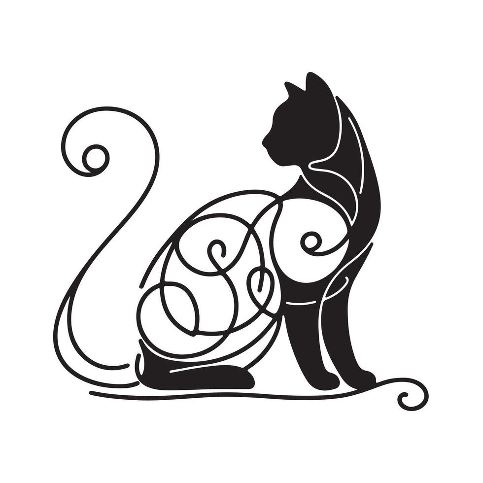 a black cat silhouette single line vector