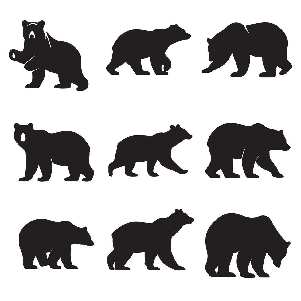 black silhouette brown bear set 10 eps vector