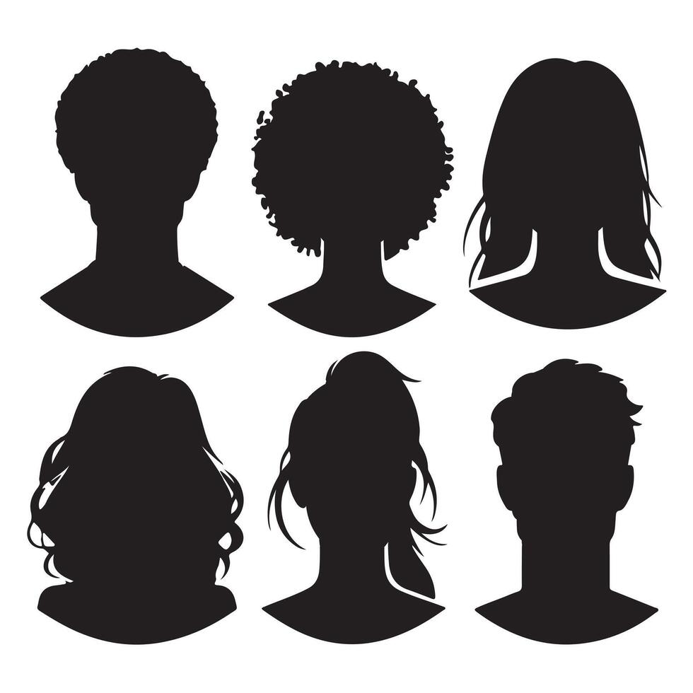 black Avatar portrait silhouettes. Woman and man faces portraits, anonymous characters avatars image with white background vector