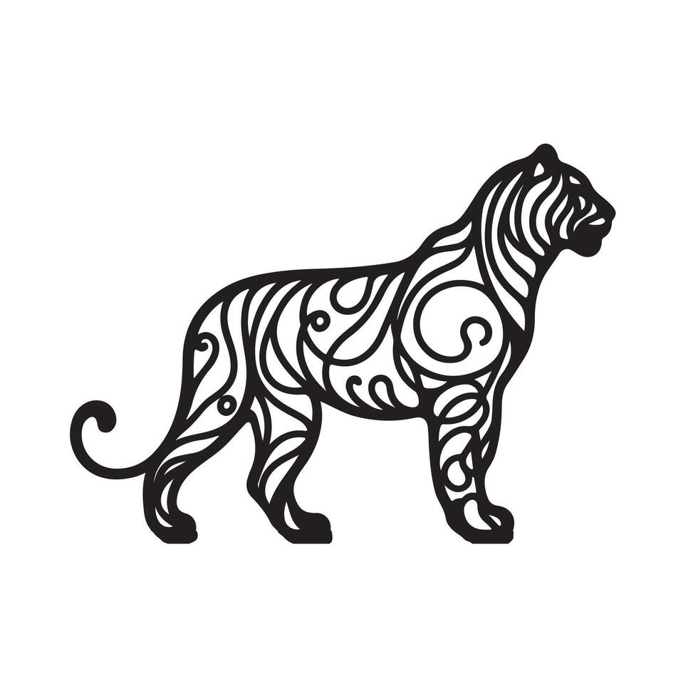 a black silhouette single line lion with white background image vector