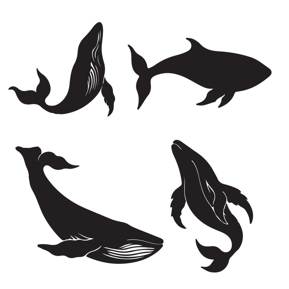Group of sea creatures silhouette vector