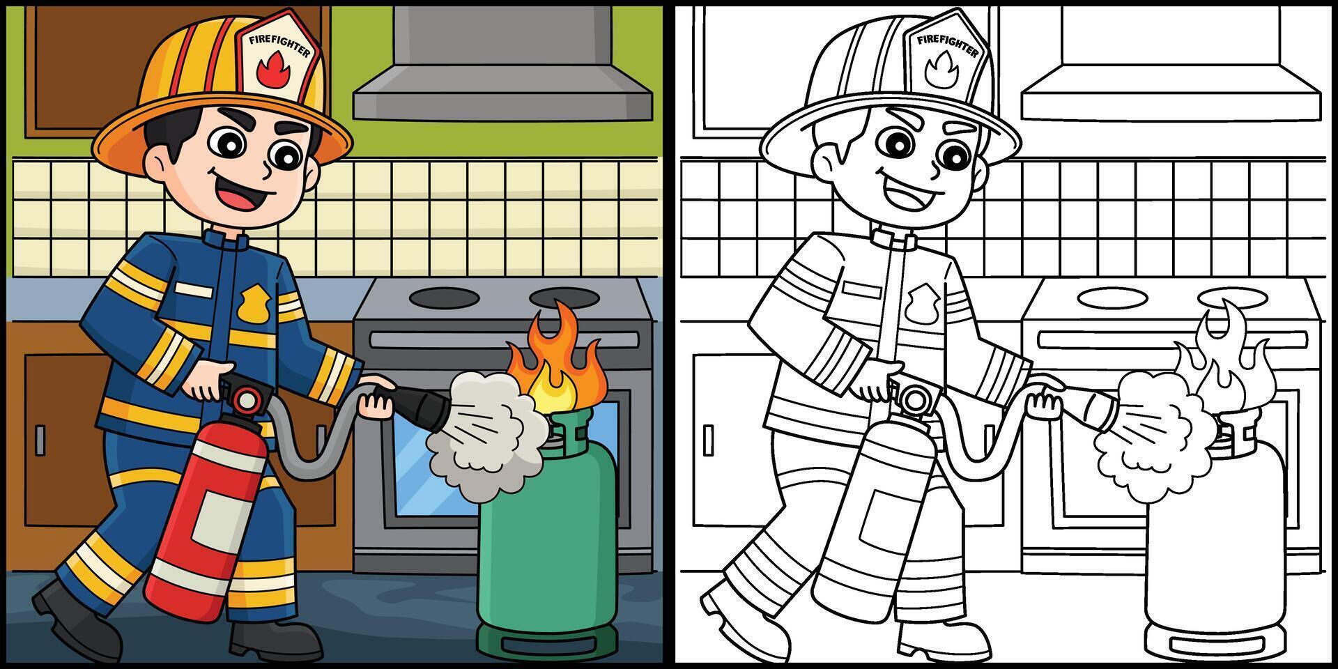 Firefighter Holding Fire Extinguisher Illustration vector