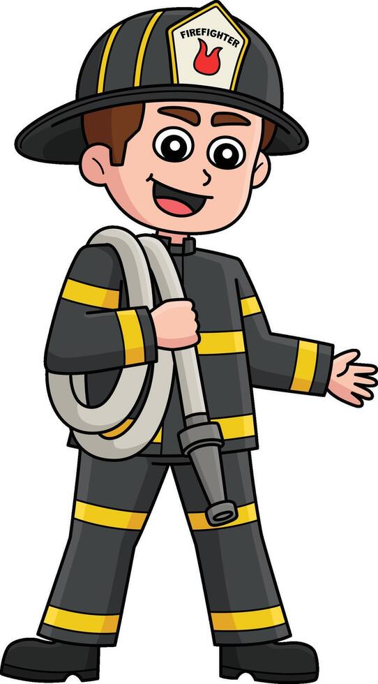 Firefighter Carrying a Fire Hose Cartoon Clipart vector