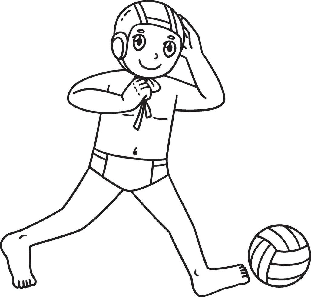 Water Polo Player Securing Cap with Ball Isolated vector