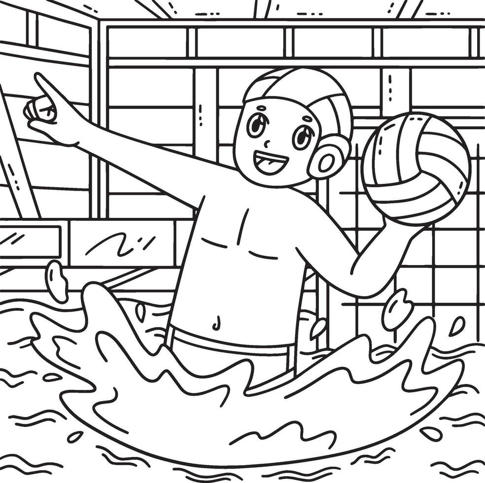 Water Polo Player Ready to Pass the Ball Coloring vector