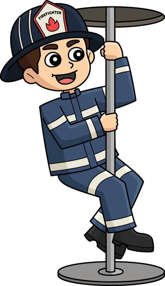Firefighter the Sliding Down Pole Cartoon Clipart vector