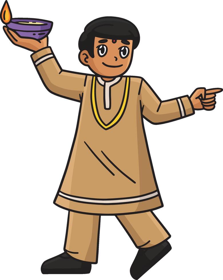 Diwali Parent with Candles Cartoon Colored Clipart vector