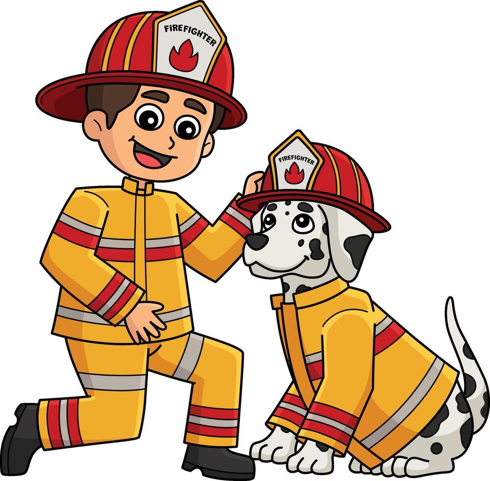 Firefighter Boy and Firefighter Dog Clipart vector