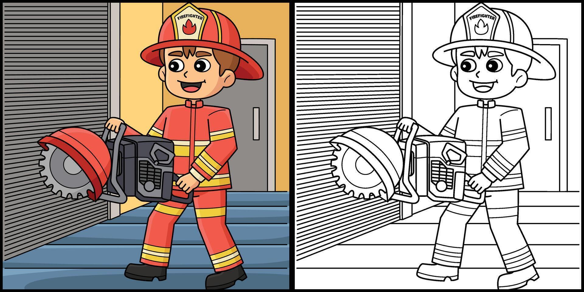 Firefighter Holding a Rescue Saw Illustration vector