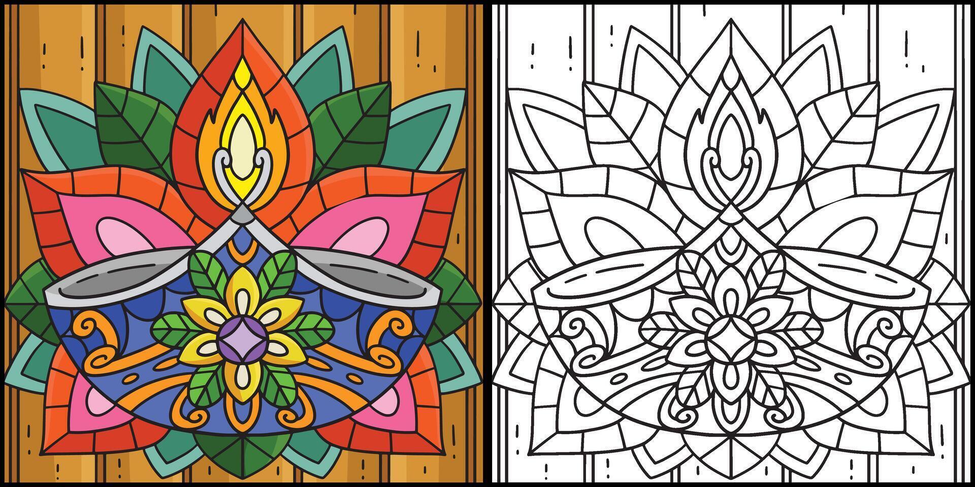 Diwali Candle Coloring Page Colored Illustration vector