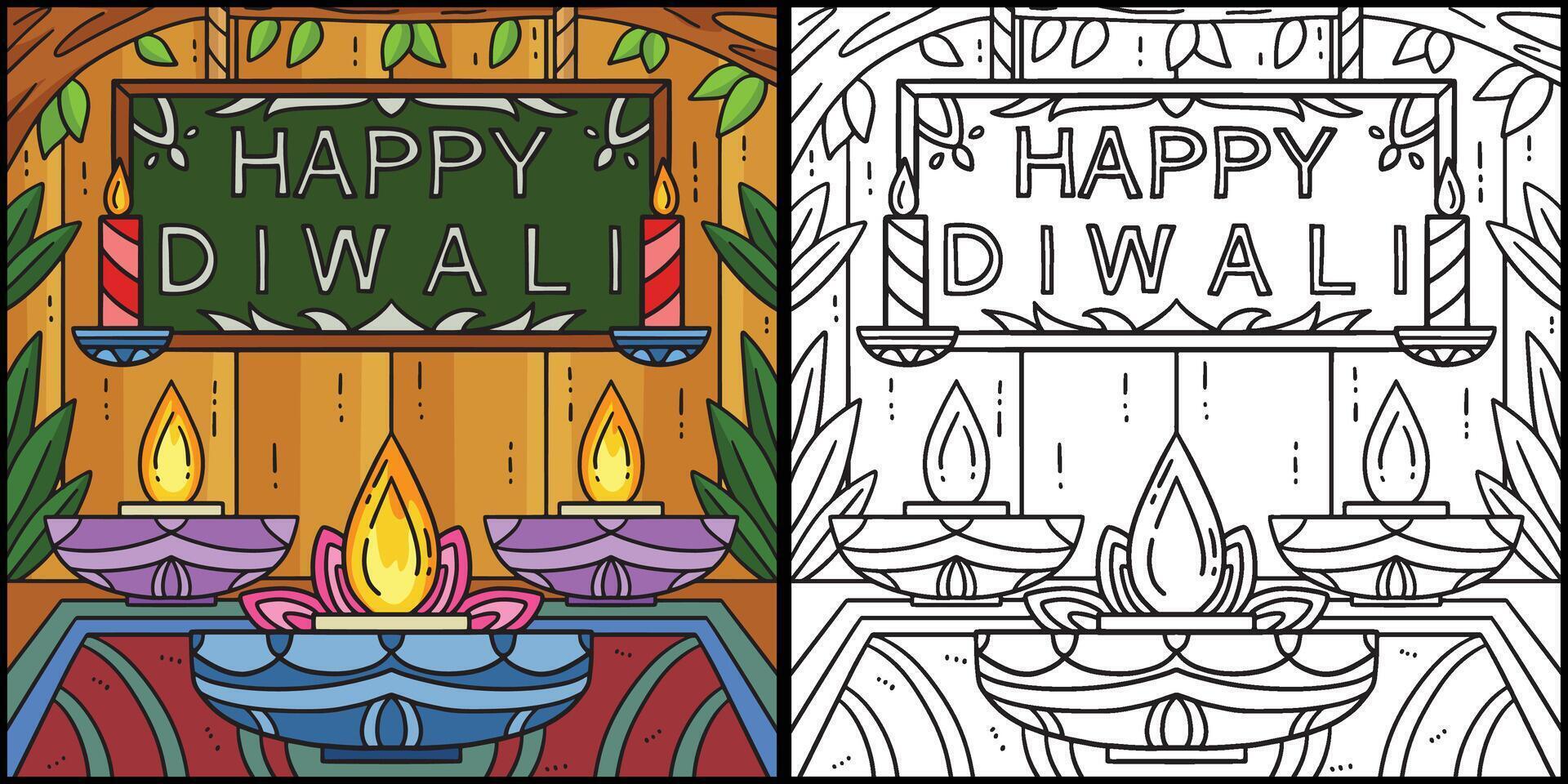 Happy Diwali on Top of Candle Illustration vector