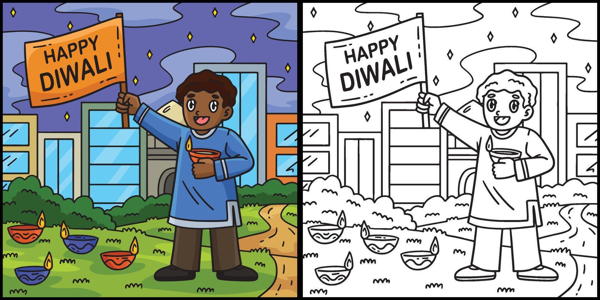 Diwali Child with a Happy Banner Illustration vector