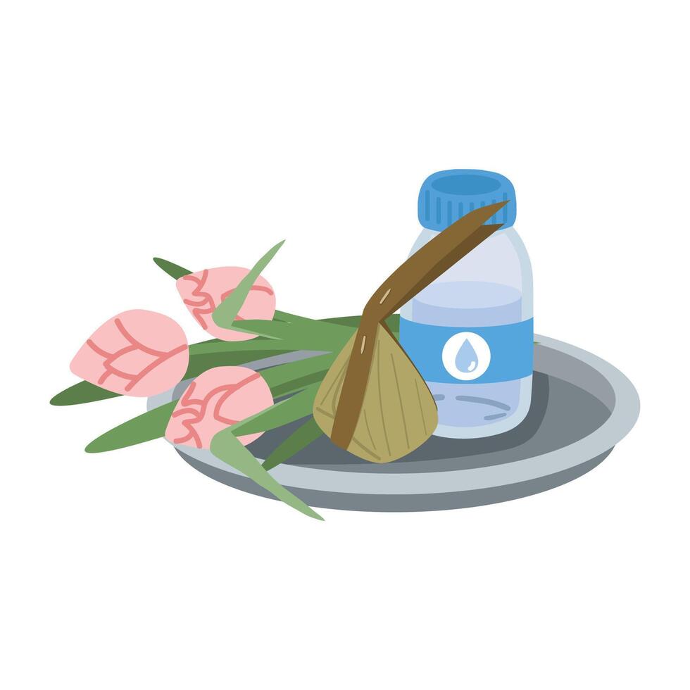 Food water and lotus flowers for giving alms vector