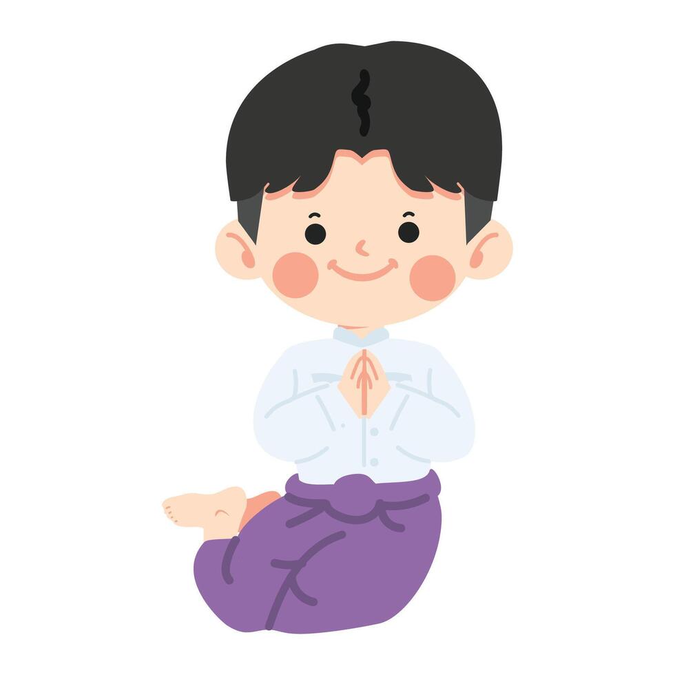 Kid boy in Thai traditional costume greeting vector