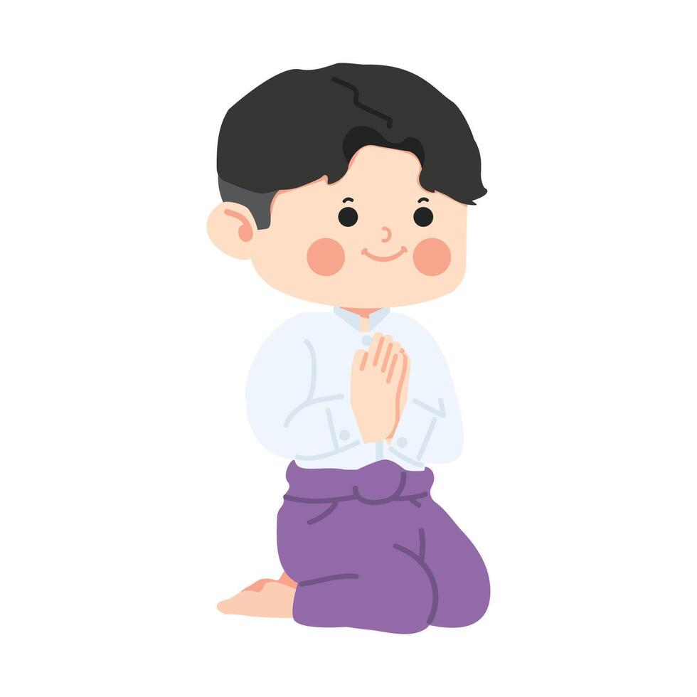 boy in Thai traditional greeting vector