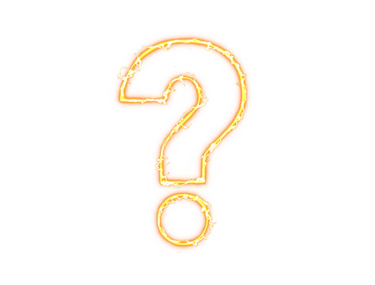 Question mark sign, symbol glowing orange color electric arc effect icon transparent background image png