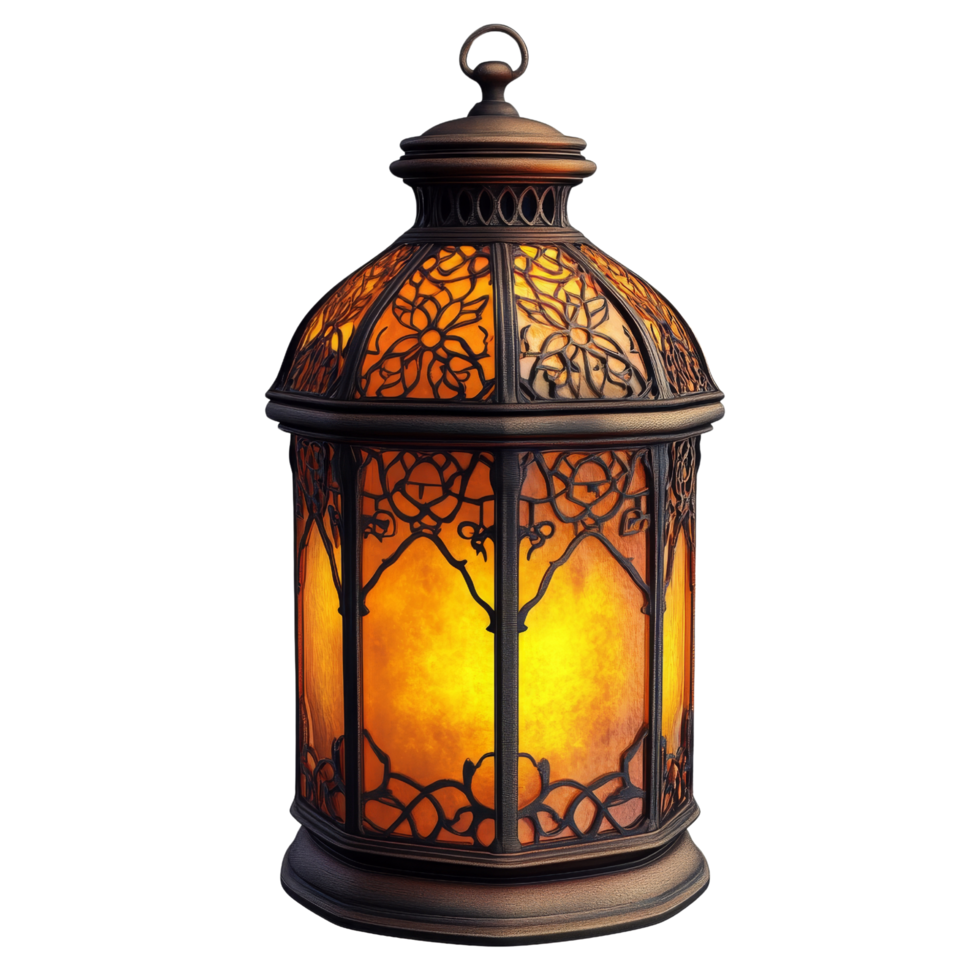 Elegant vintage-style lantern featuring intricate metalwork and a warm glowing light, perfect for home decor or Halloween ambiance png