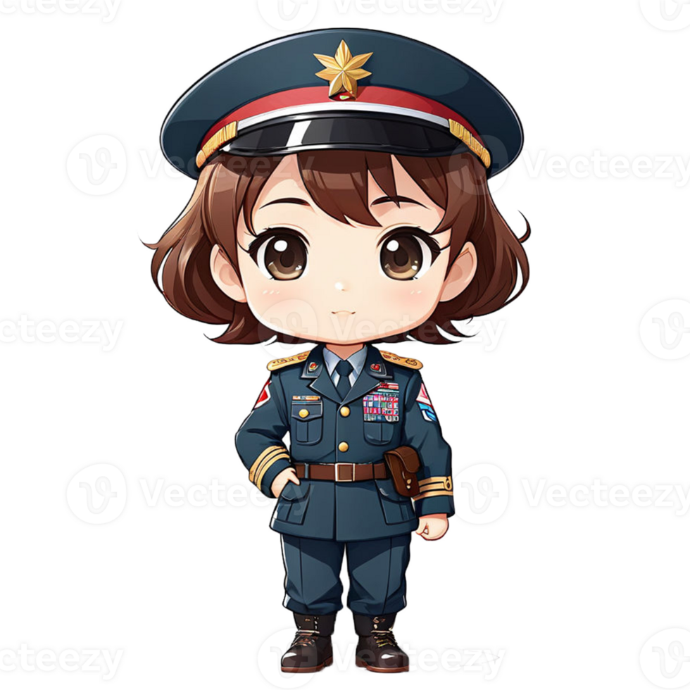 Chibi cartoon girl in uniform with a hat and a uniform png