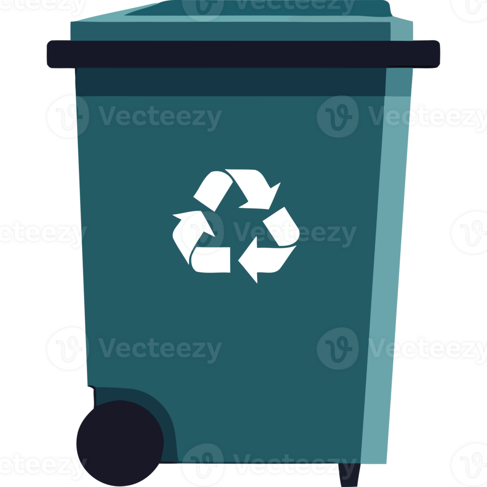 A blue trash can with a recycling symbol on it png
