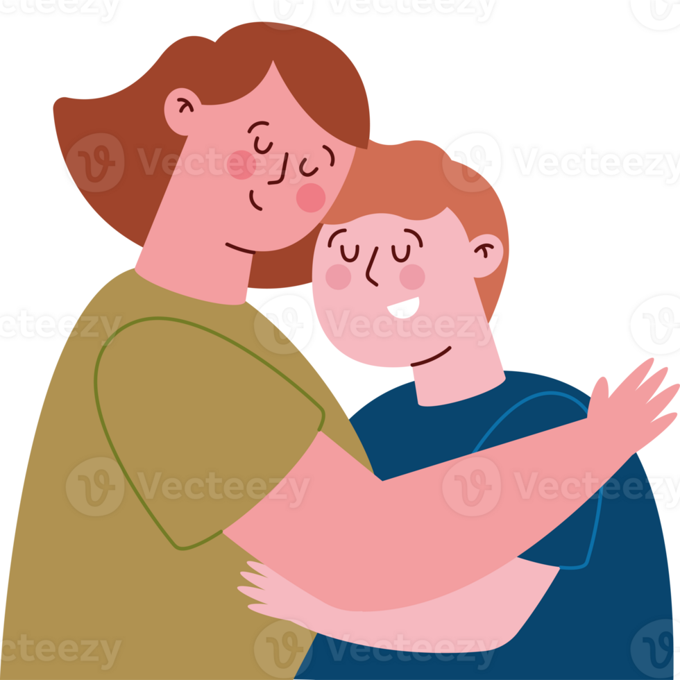 An illustration of a mother and son hugging png